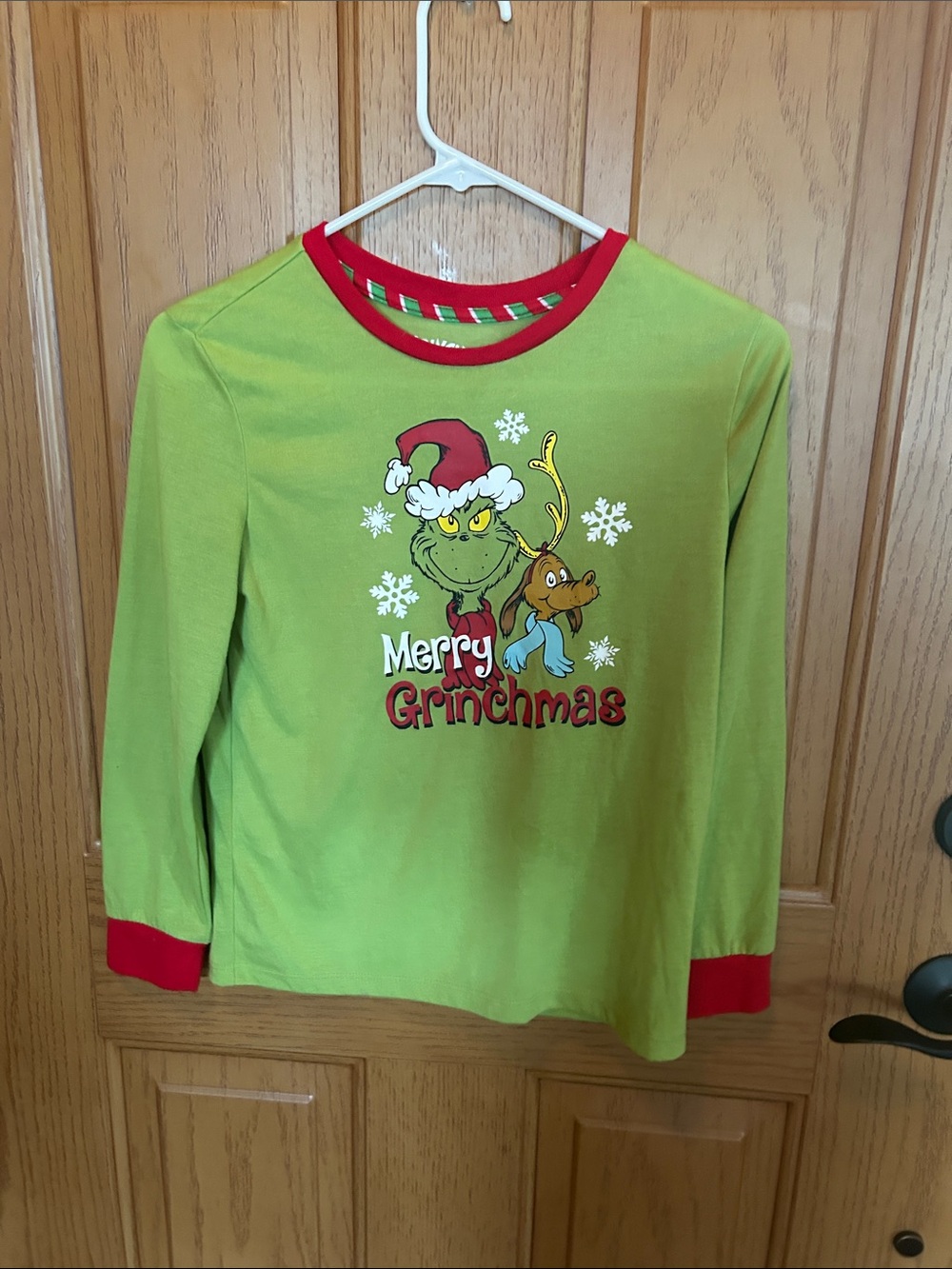 Kids' Merry Grinchmas Green Long-Sleeve Pajama Top with Red Trim
